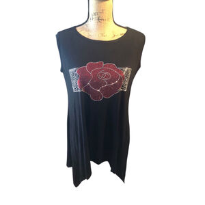 SHINY Tank Top One Size (19-22” PTP) Black with Red Rose